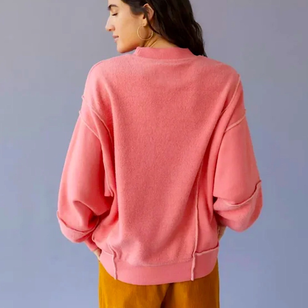 NWT UO Mixed Material Oversized Sweatshirt - Neon Watermelon Pink - Final Price - Picture 3 of 5
